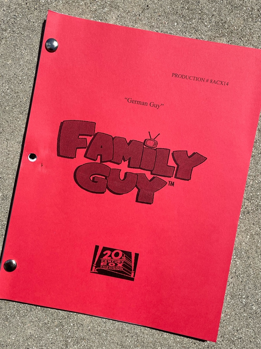 Family Guy 2009 Production Used Table Draft Script German Guy FRANZ VS HERBERT!